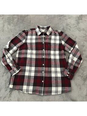 Garnet Hill Plaid Button Up Cotton Shirt Blouse Women's 8 Medium
